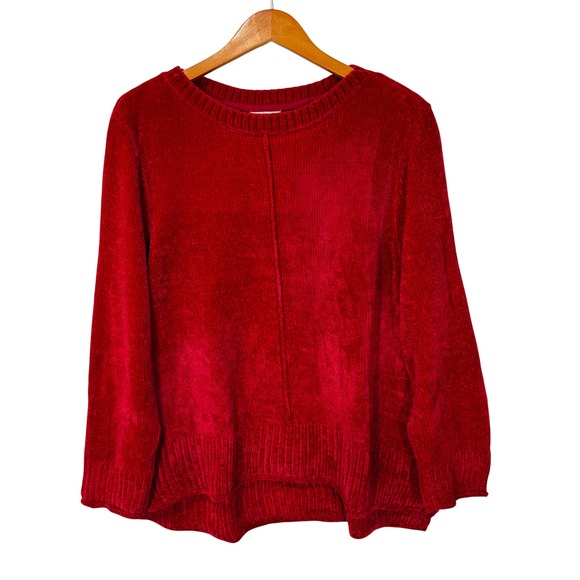 Style & Co Sweaters - Style & Co Sweater Womens XL Red Chenille Crew Neck Pullover Soft Knit Casual
